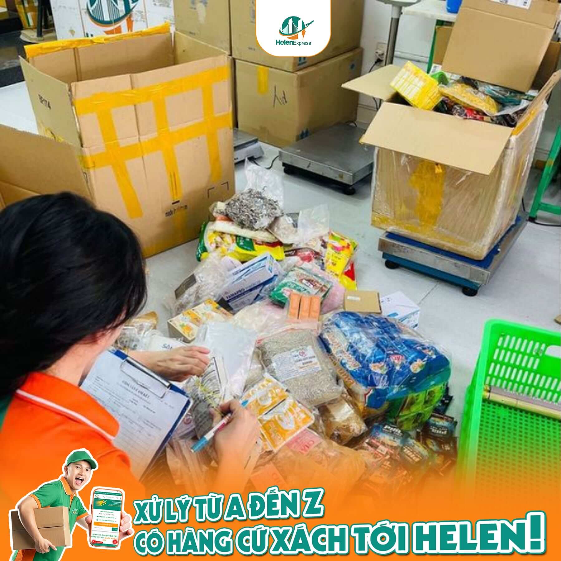 Kiện h&agrave;ng thực tế gửi đi Mỹ tại Helen Express