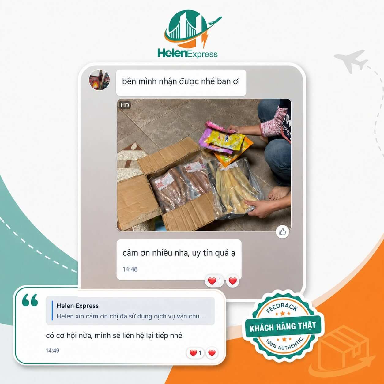 Phản hồi đ&aacute;nh gi&aacute; kh&aacute;ch h&agrave;ng gửi h&agrave;ng đi Mỹ tại Helen Express 2