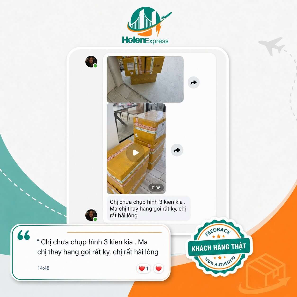 Phản hồi đ&aacute;nh gi&aacute; kh&aacute;ch h&agrave;ng gửi h&agrave;ng đi Mỹ tại Helen Express 3