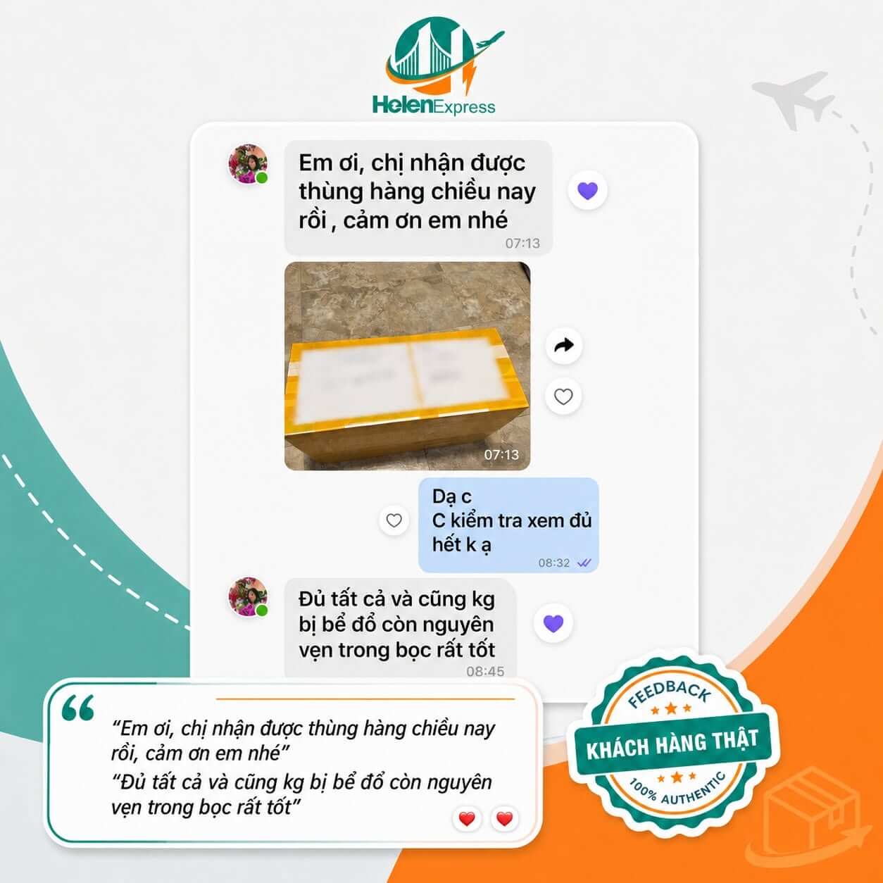 Phản hồi đ&aacute;nh gi&aacute; kh&aacute;ch h&agrave;ng gửi h&agrave;ng đi Mỹ tại Helen Express 4
