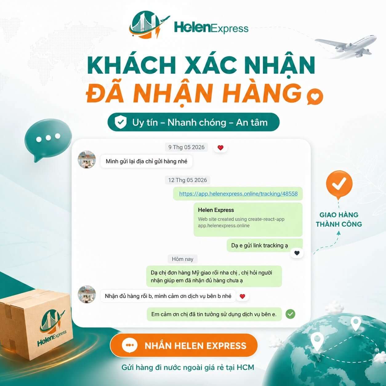 Phản hồi đ&aacute;nh gi&aacute; kh&aacute;ch h&agrave;ng gửi h&agrave;ng đi Mỹ tại Helen Express 6