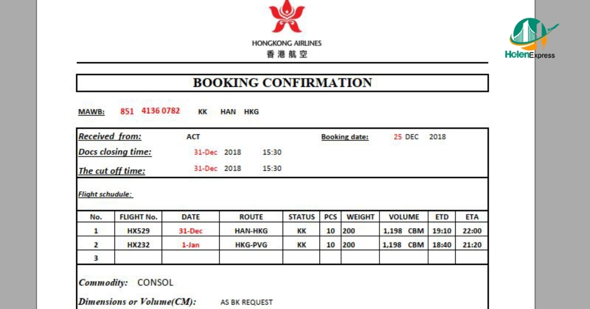 Các thông tin cần lưu ý về booking confirmation